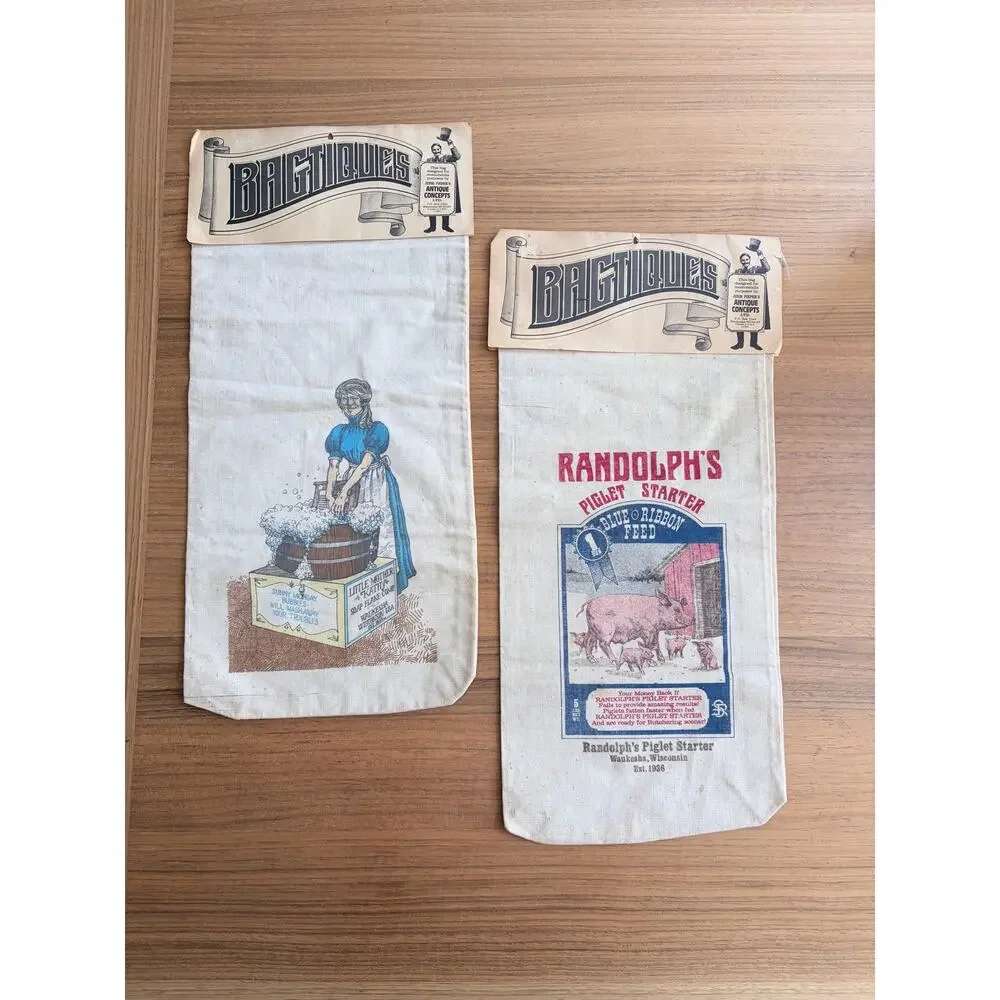 Lot 2 Vtg Bagtiques Linen Bags Jude Pieper Antique Concepts 1981 Advertising